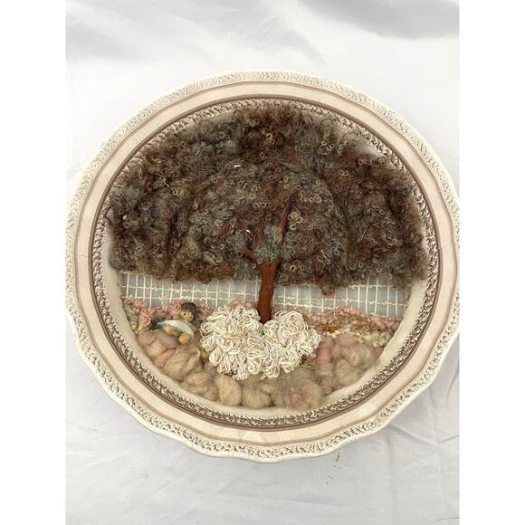 VTG Set of 2 Round Wall Hanging Ceramic Pottery Framed Tree Weaving Loom Decor - Picture 2 of 16